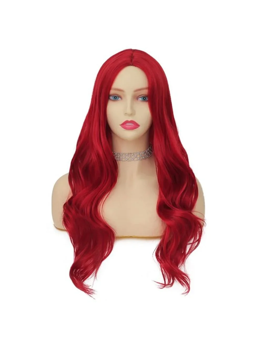 Women's Red Long Curly Wig With Wavy Synthetic Cosplay Halloween Wig